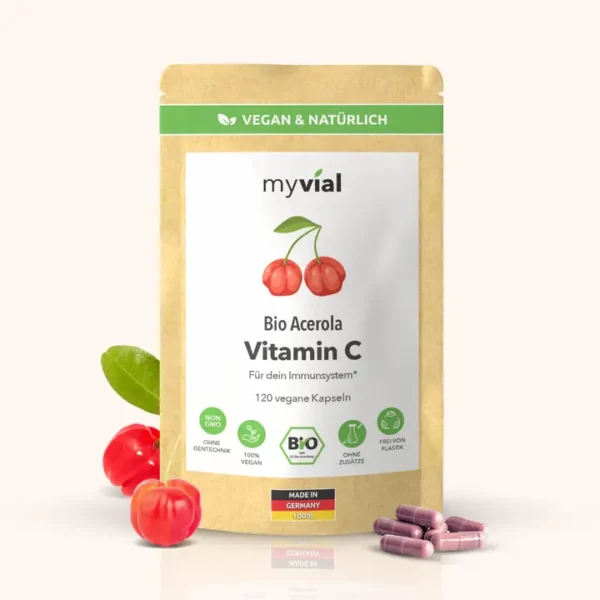 Complément alimentaire à base d’acérola bio, riche en vitamine C naturelle. Présenté dans un pot en verre, ce produit aide à renforcer l’énergie et l’immunité pendant la ménopause.