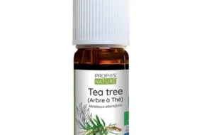 Flacon de 10 ml d’huile essentielle de Tea Tree bio, 100 % pure et naturelle, certifiée biologique, idéale pour les soins cutanés et l’hygiène naturelle.